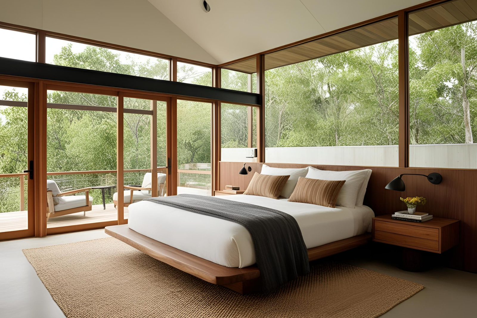 Elegant bedroom in a sustainable home.