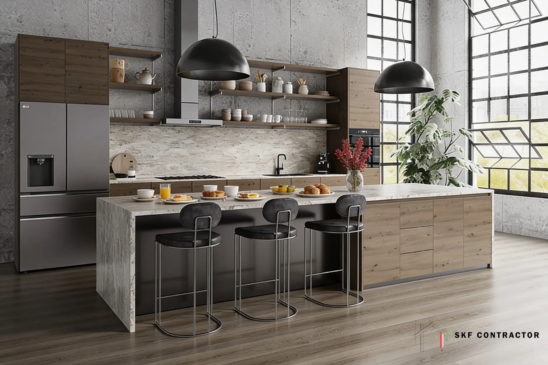 A kitchen island makes the workflow easy