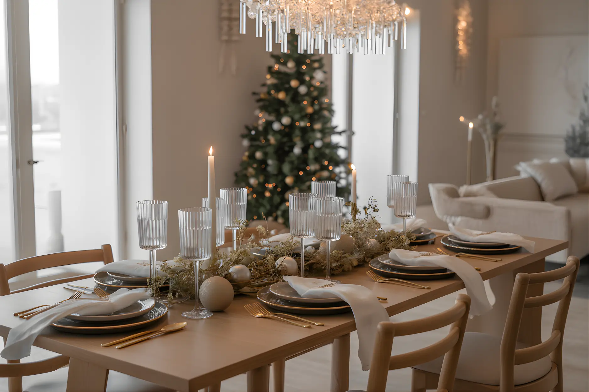 A glittering New Year decoration for dinner table setting
