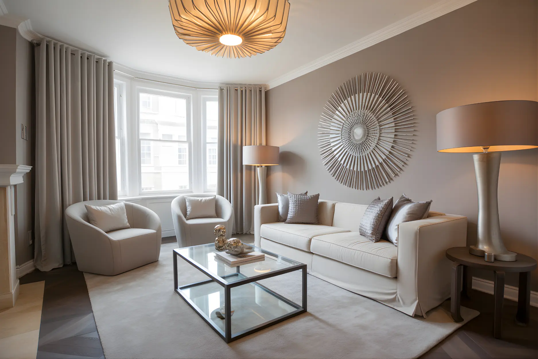 Living room in Taupe + Silver Color Combination