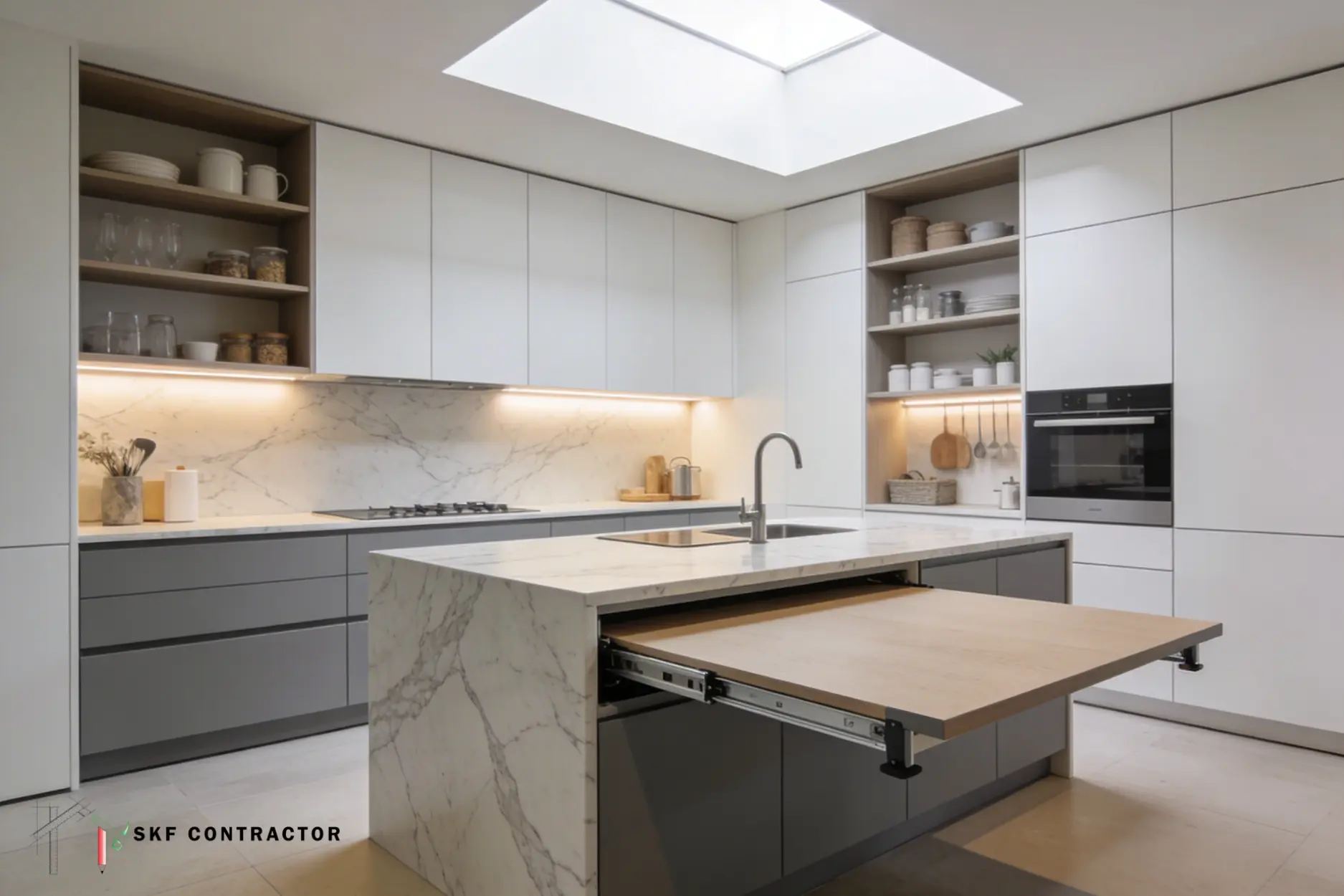 A kitchen countertop with a pull-out tabletop is a blessing