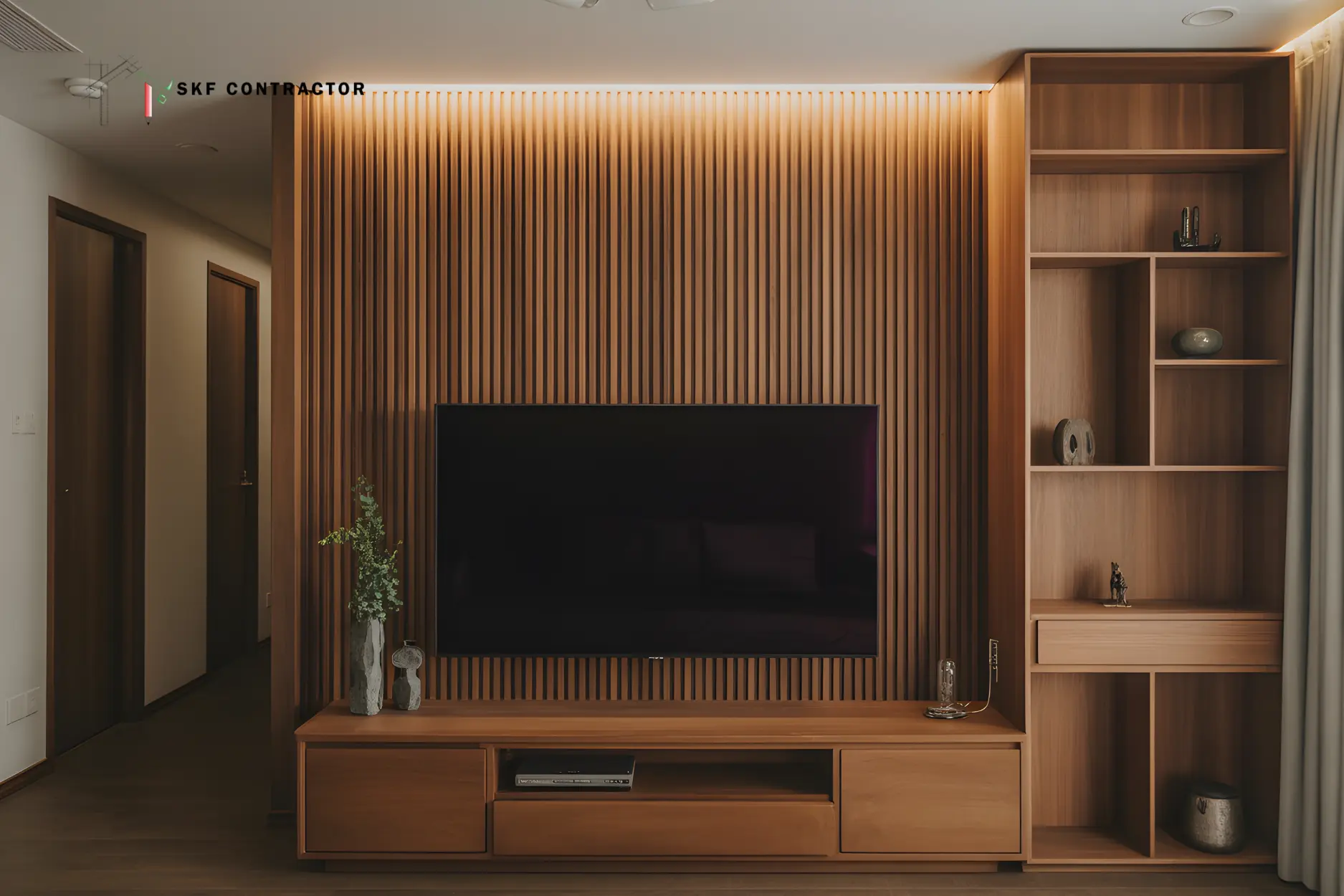 Wooden TV Unit with Vertical Panel Design