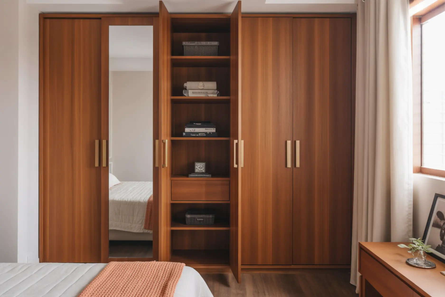 A teak finish wardrobe for Indian homes