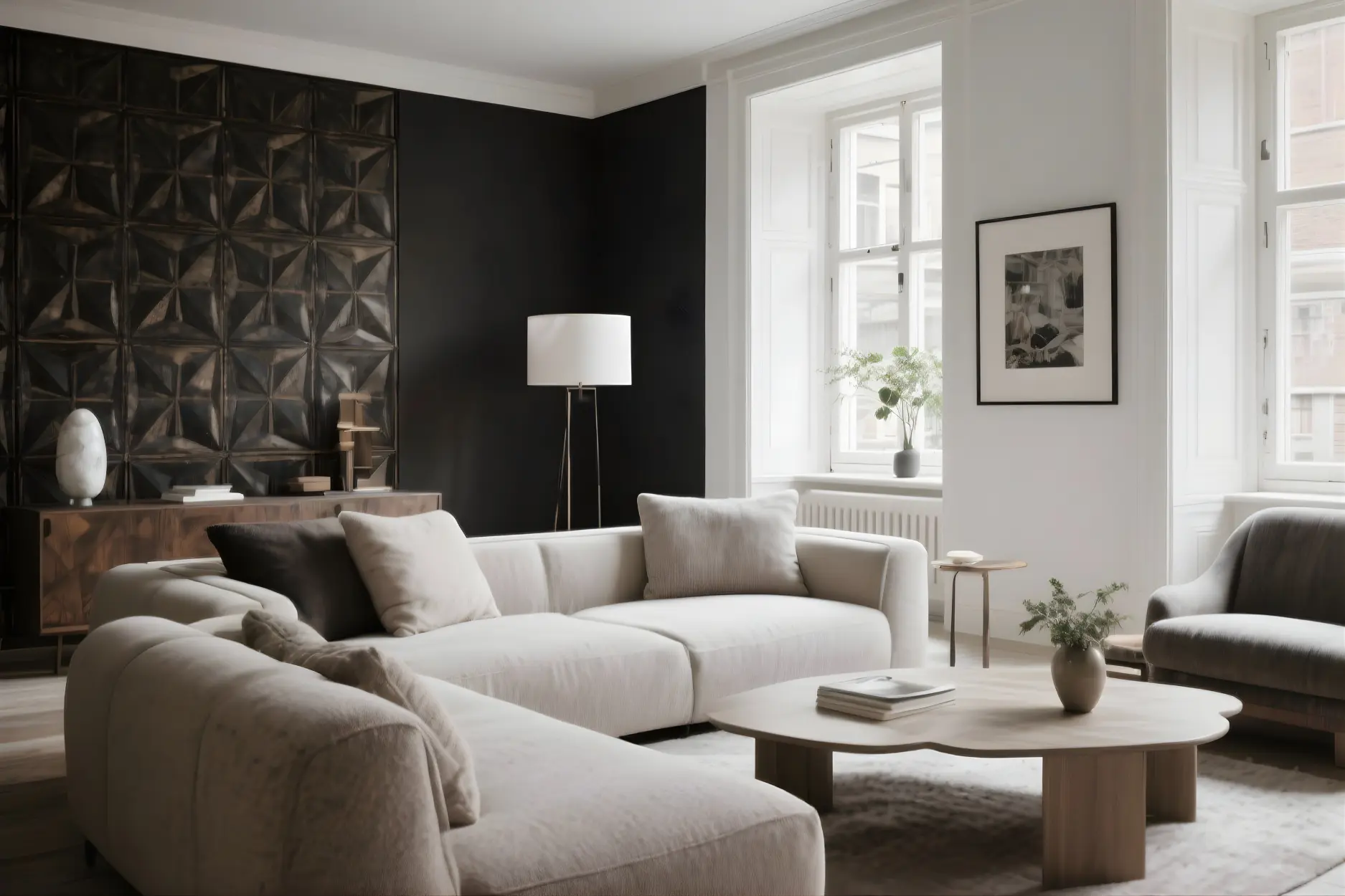 Dark geometric walls and bulky furniture are slowly fading out.