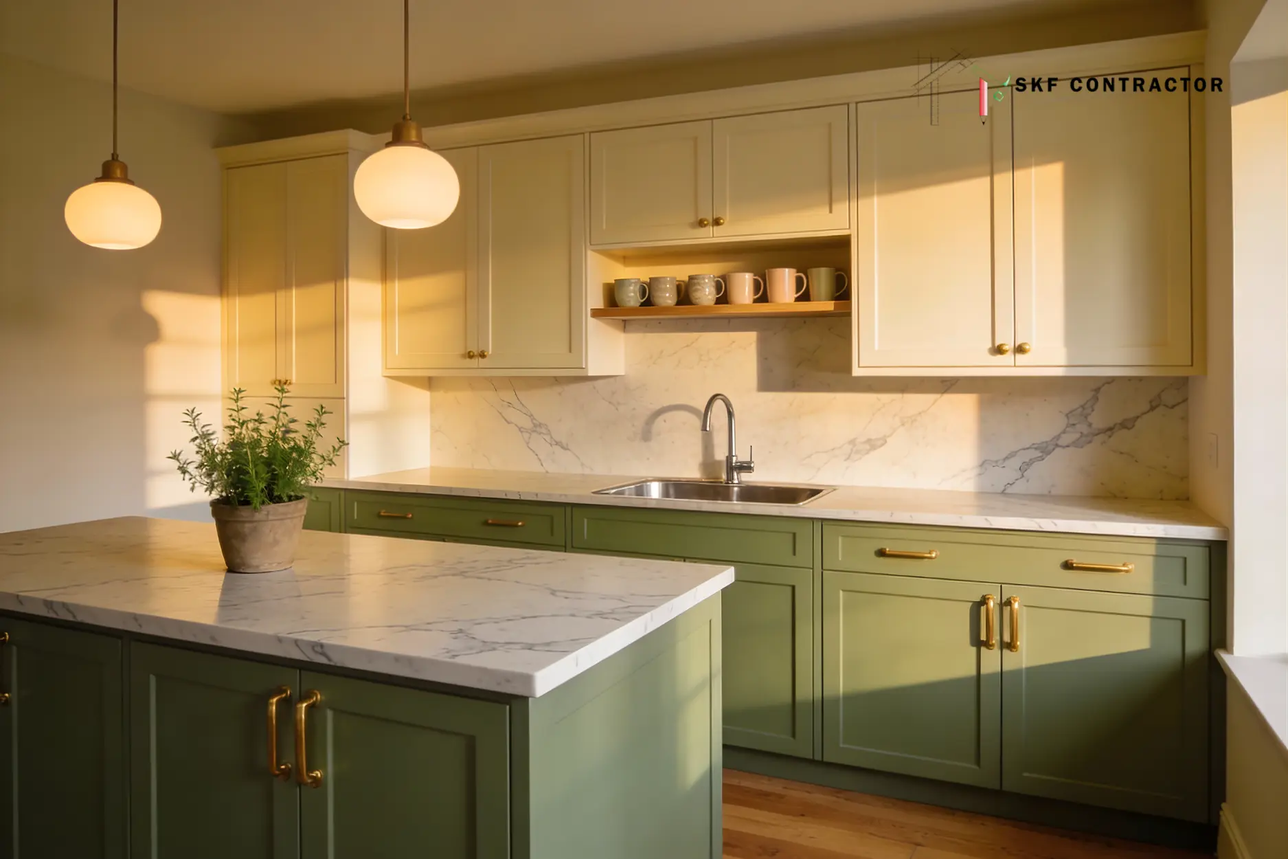 A warm sage green & cream kitchen that reflects 2026’s top colour trends