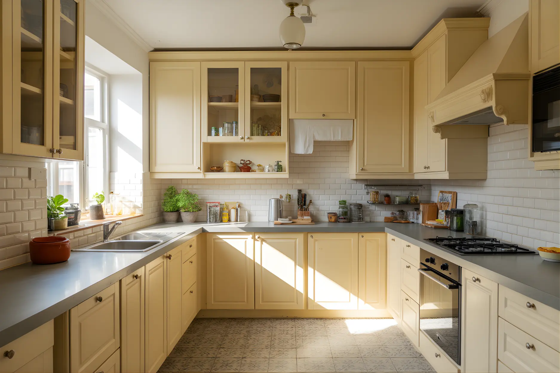 Ivory White & Soft Grey colors in kitchen