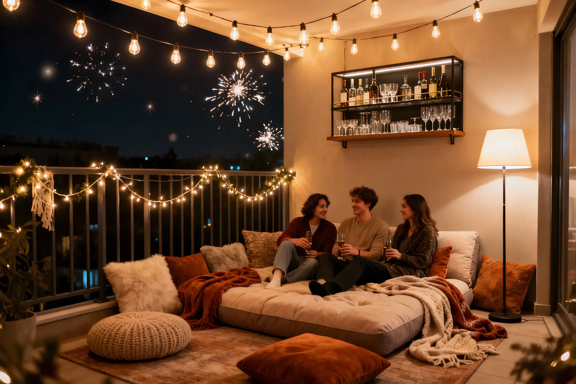 Cosy New Year party decorations for your balcony