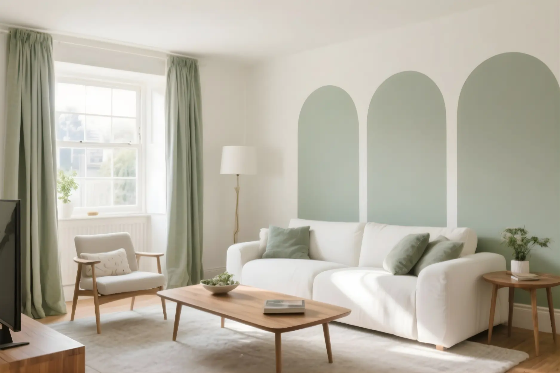 Living room in Cream + Sage Green Color Combination