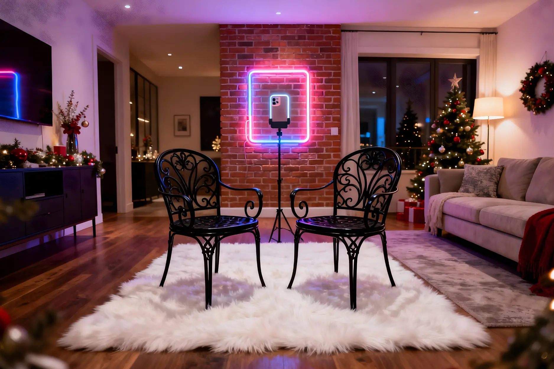 House party with New Year decoration ideas for a selfie corner