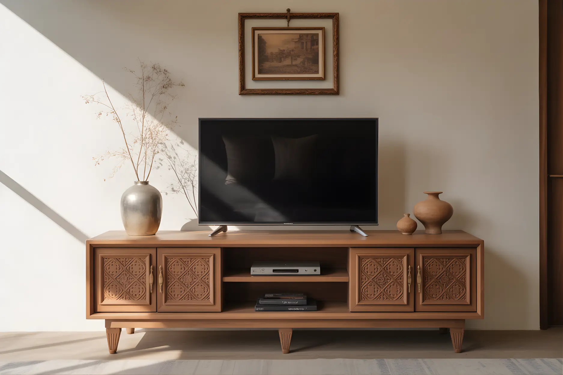 Simple TV Unit Design with Traditional Touch