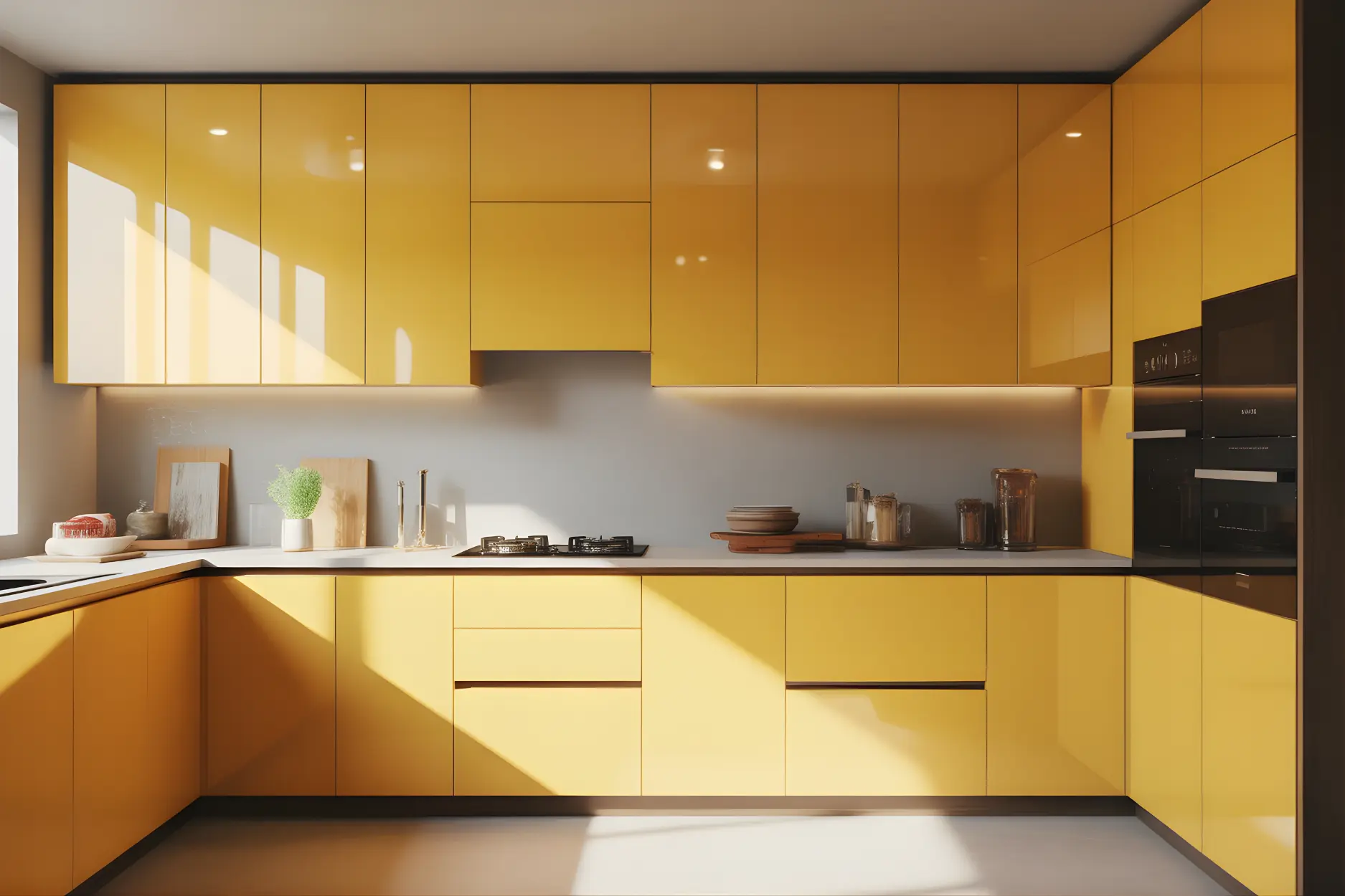 Nothing can go wrong with these acrylic waterproof kitchen cabinets