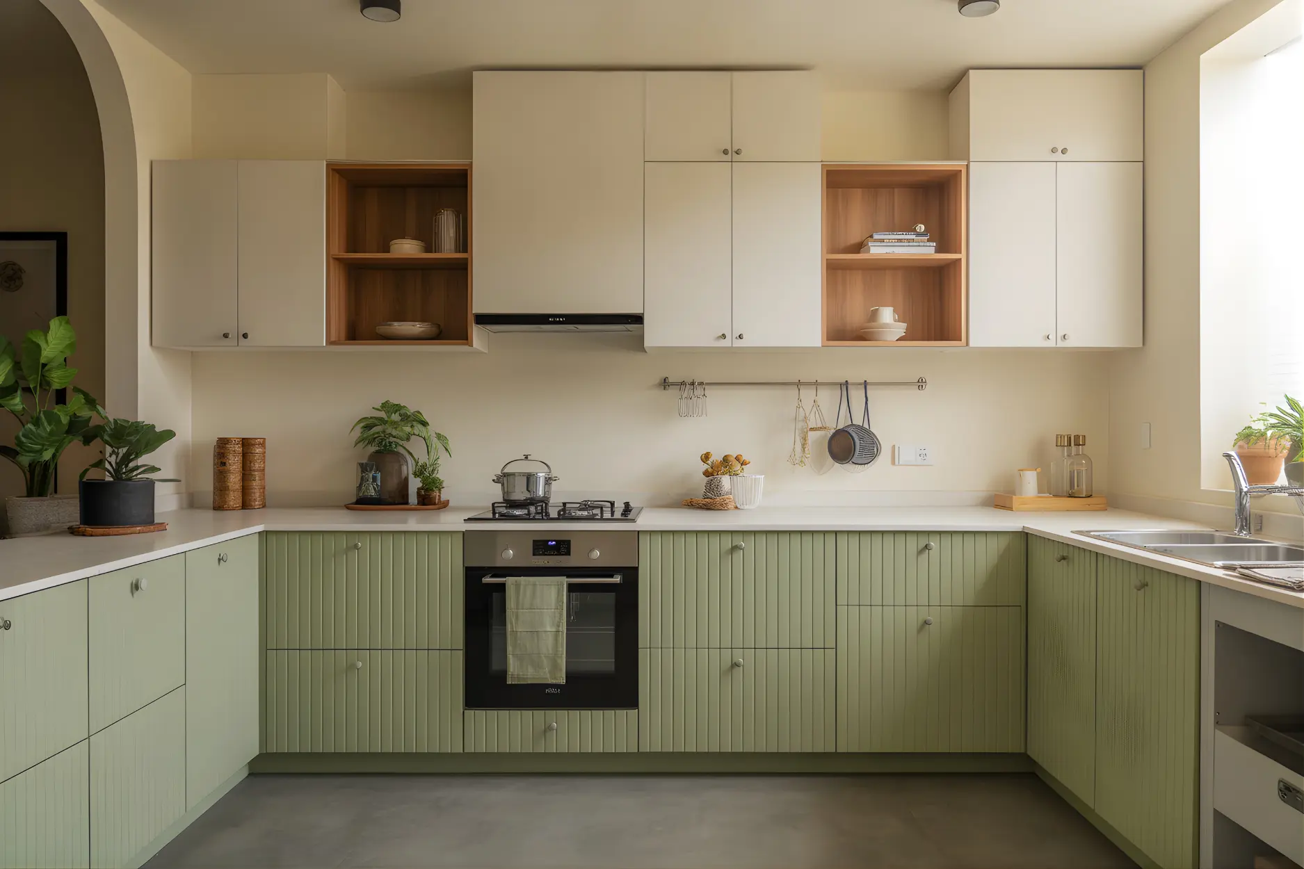 Sage Green & Off-White colors in kitchen