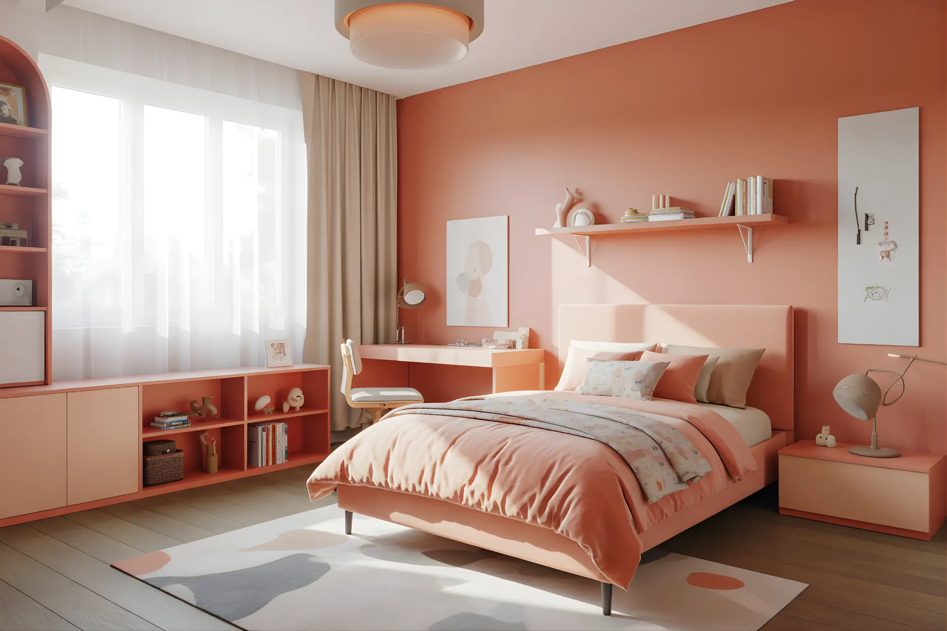 Kids Bedroom in Coral Peach