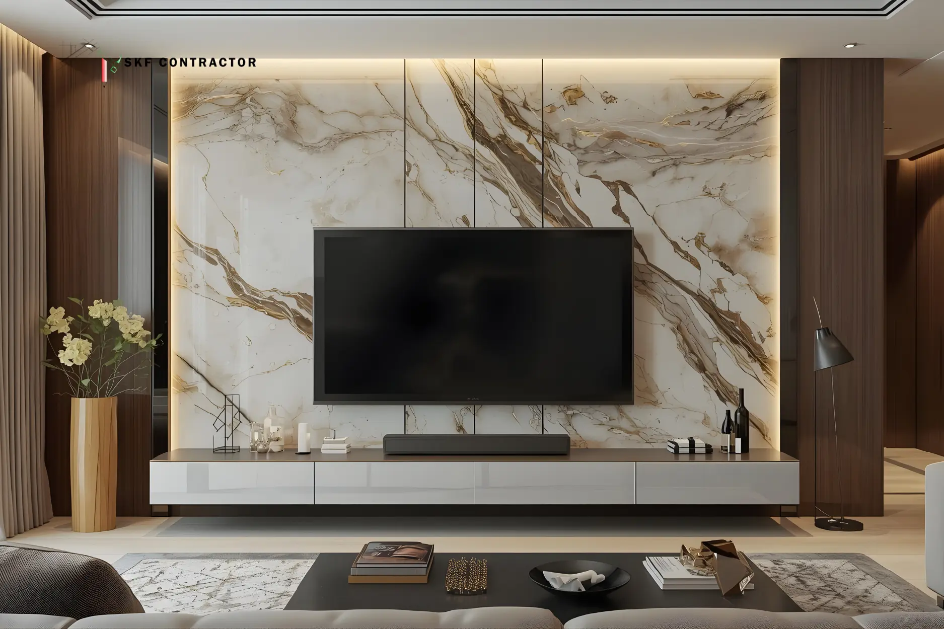 Marble Finish TV Unit Panel