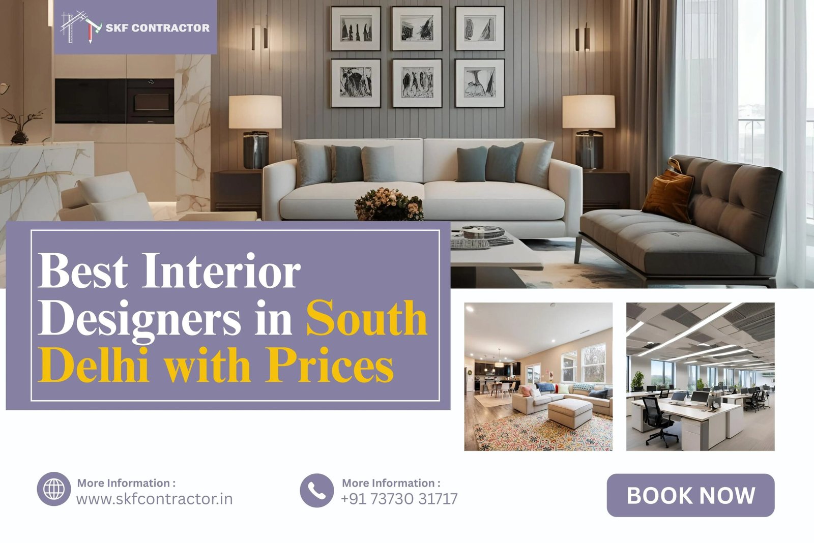 Modern living room and office space by best interior designers in South Delhi showing luxury home decor.
