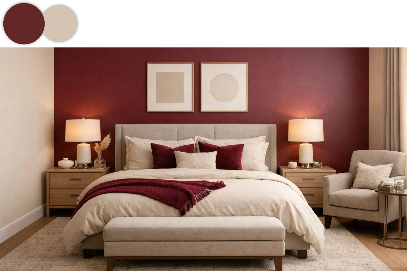 burgundy and beige