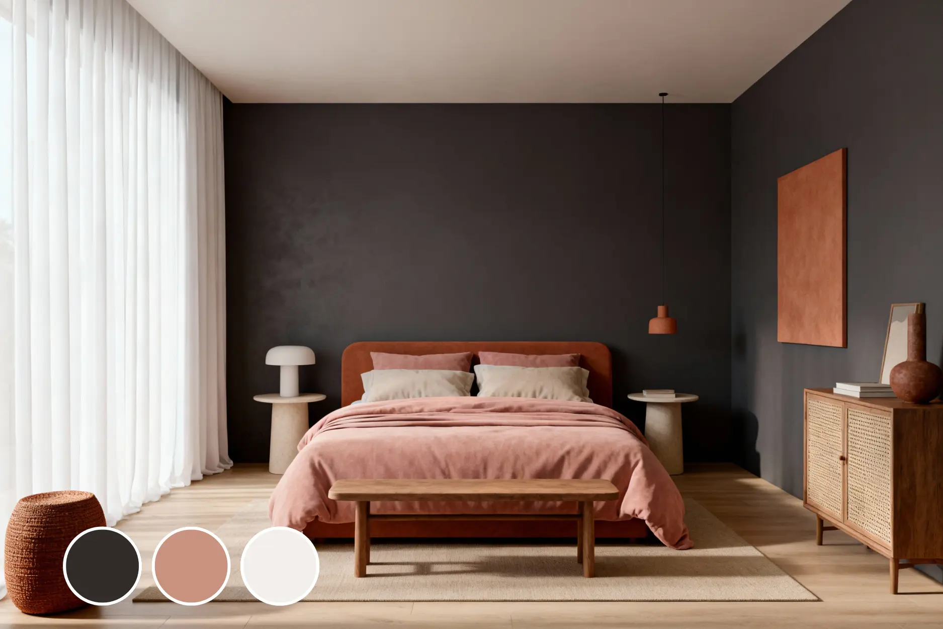 Charcoal Gray + Blush Pink + Soft White