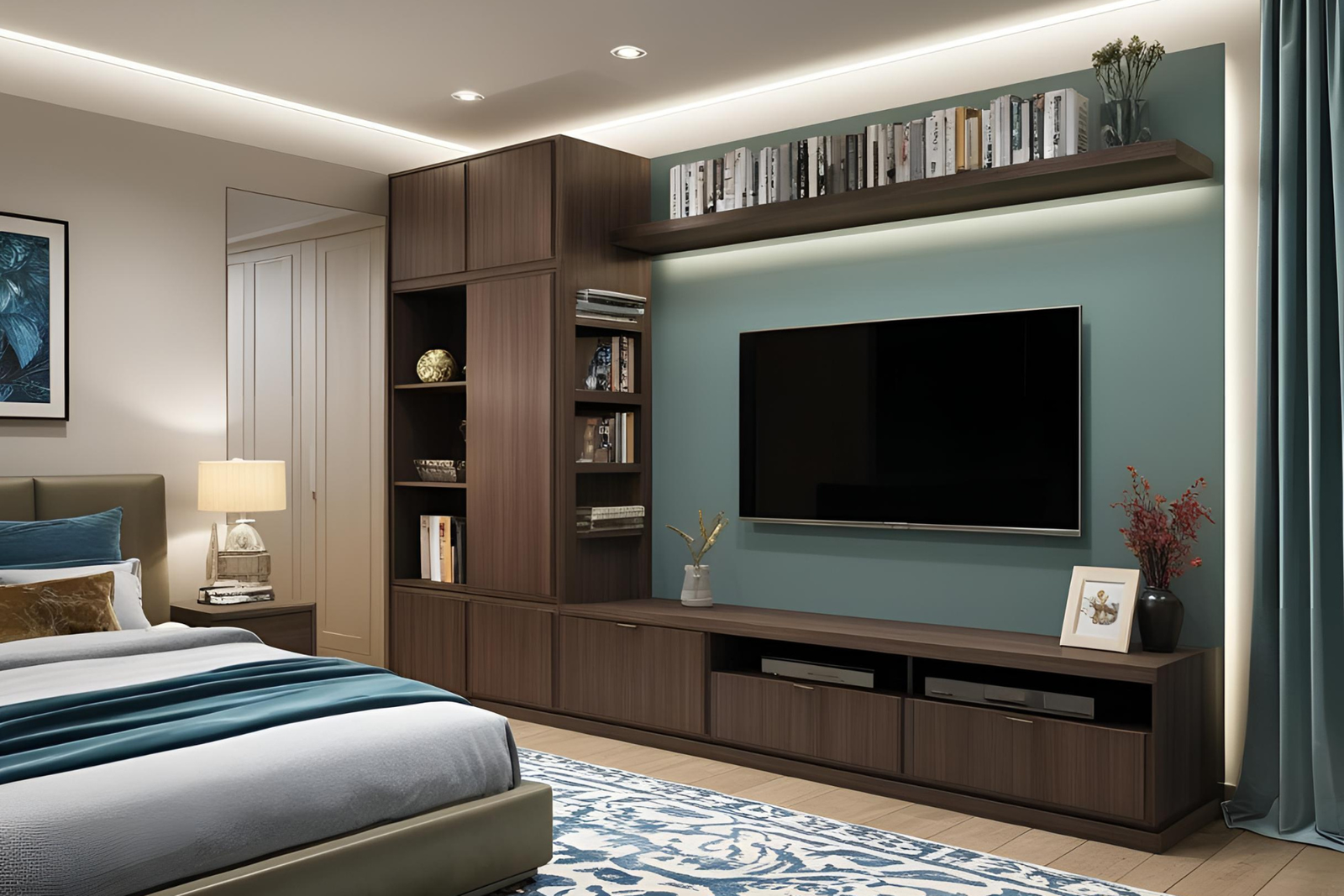 Corner L-Shaped TV Wall Unit Designs for Bedrooms