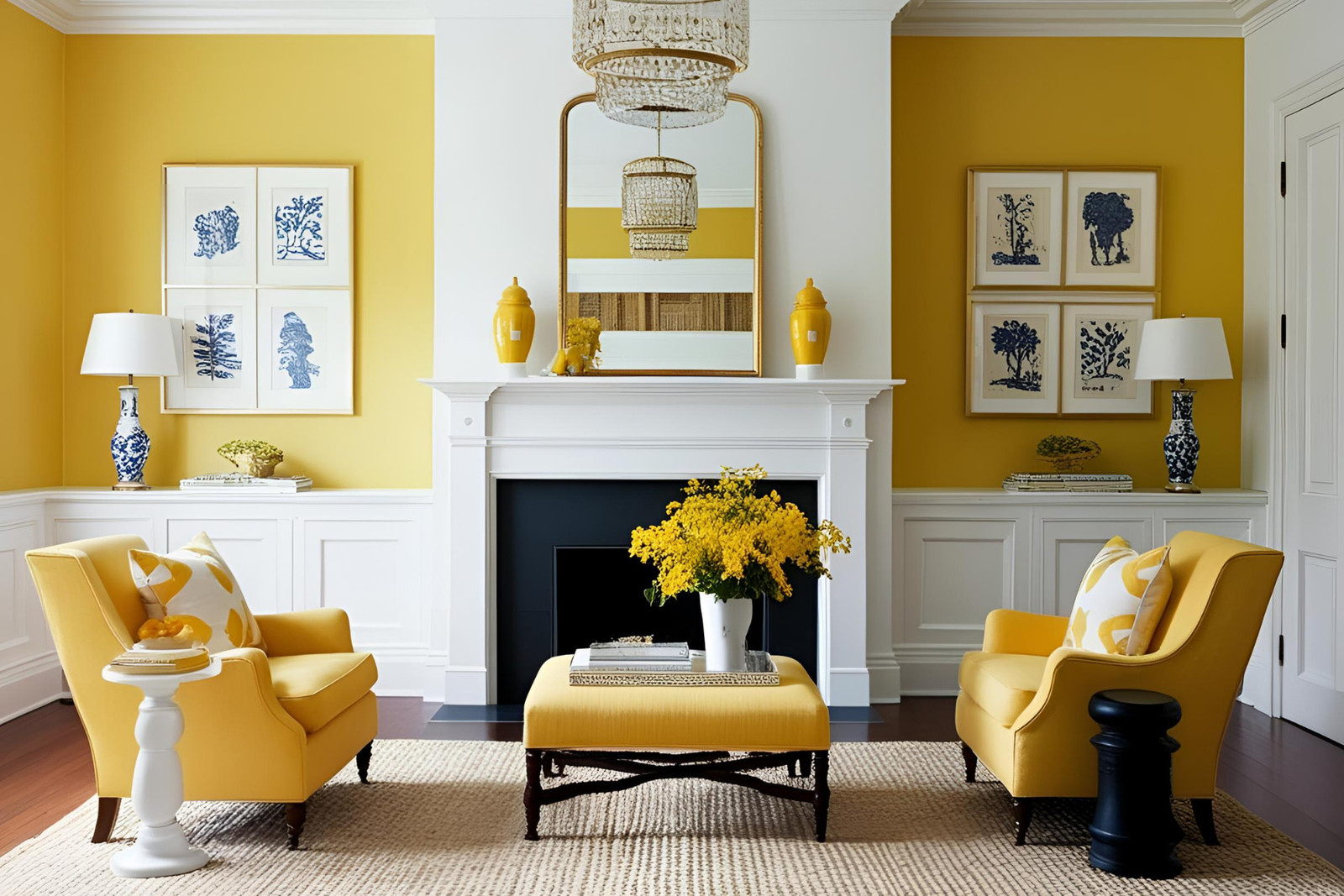 Yellow and White Hall Home Color Scheme