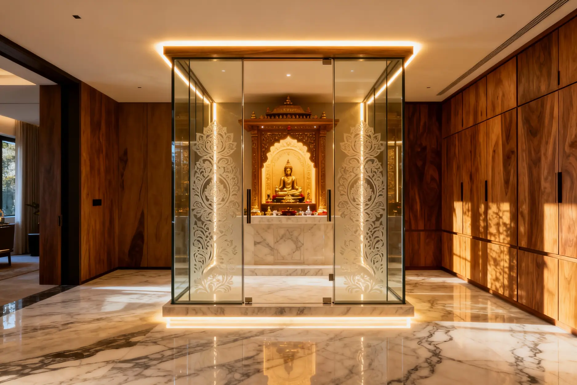 glass enclosed luxury mandir