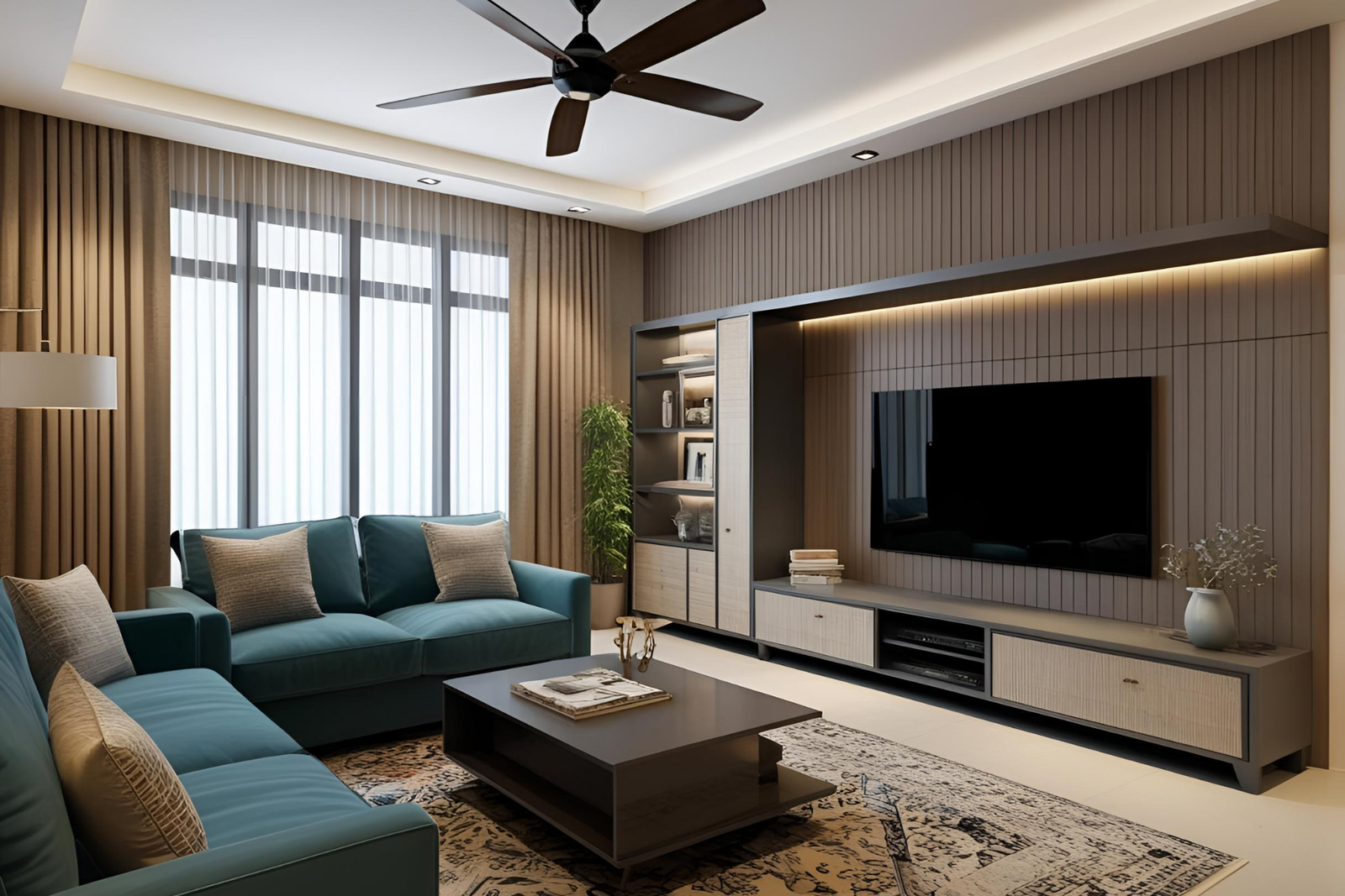 L-Shaped TV Unit Design For a Small Living Room
