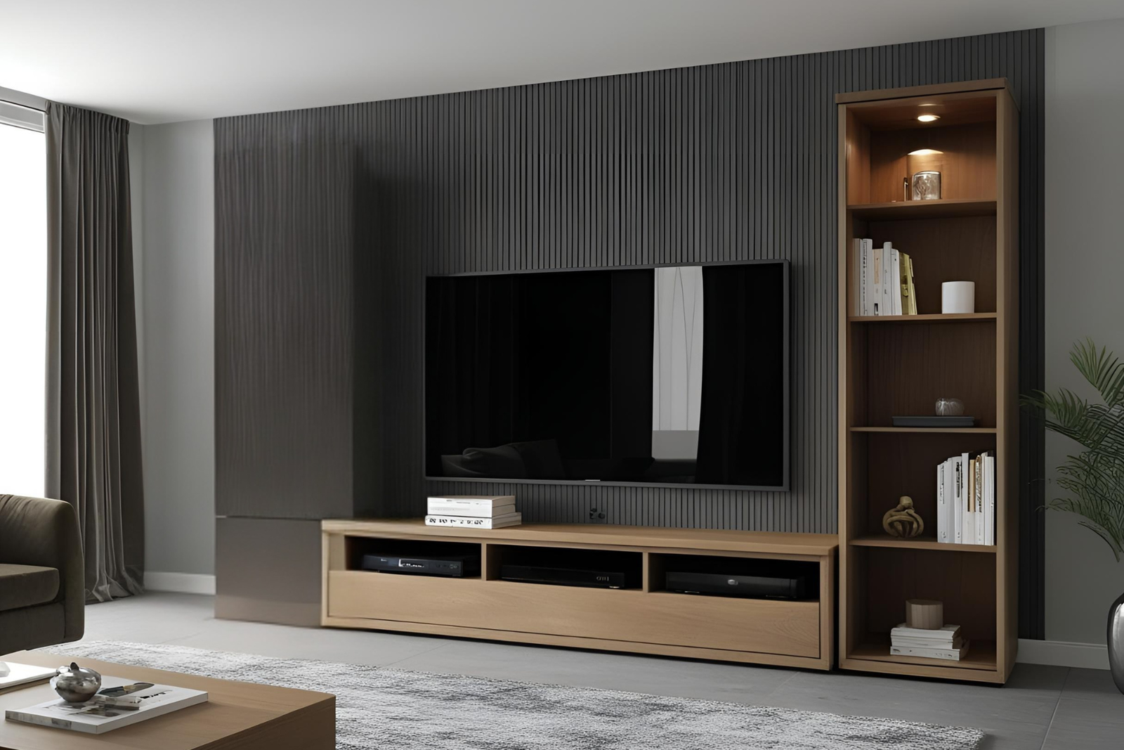 L-Shaped TV Unit with Fully Exposed Shelves