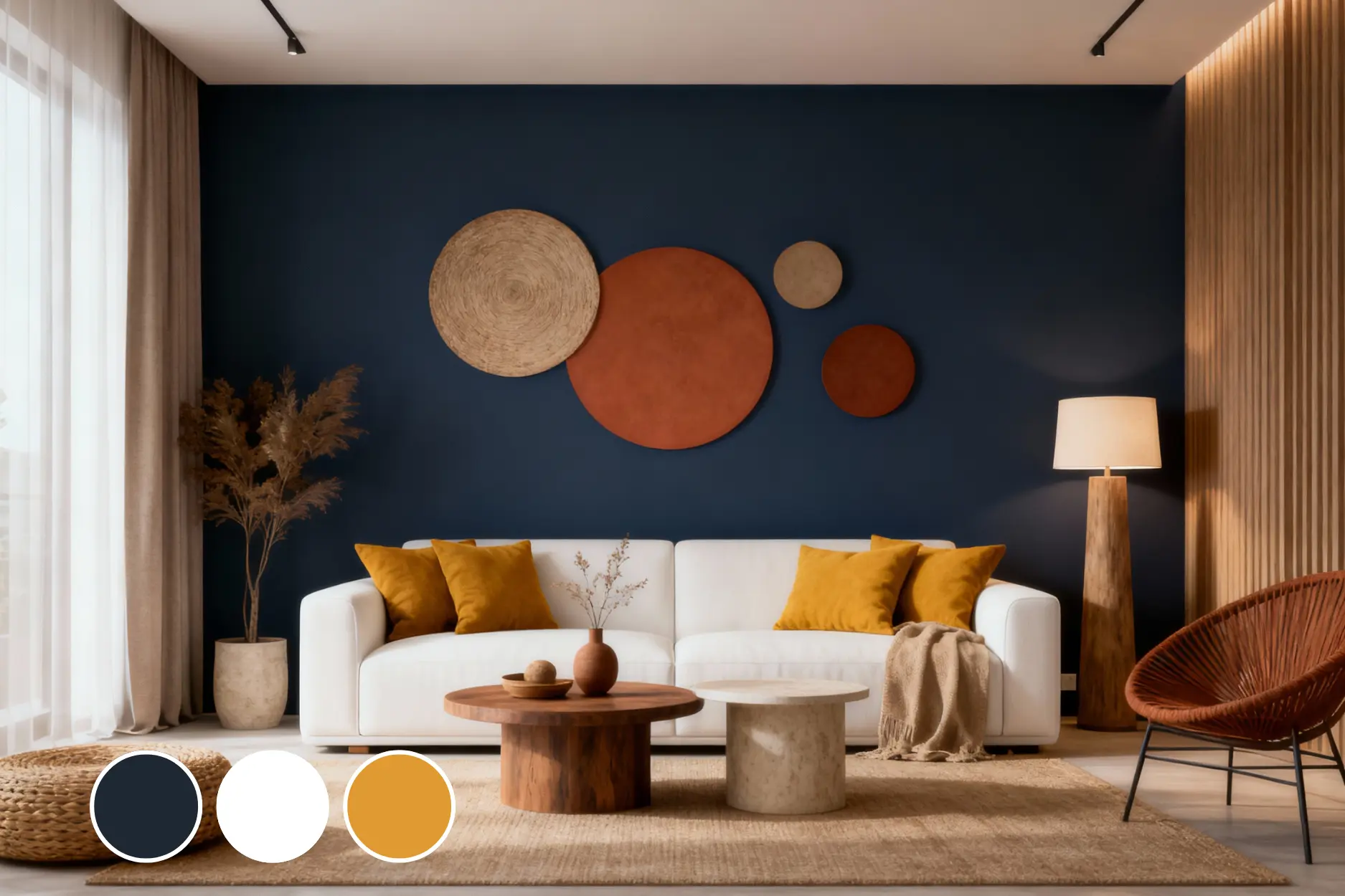 Navy Blue + White + Mustard Yellow