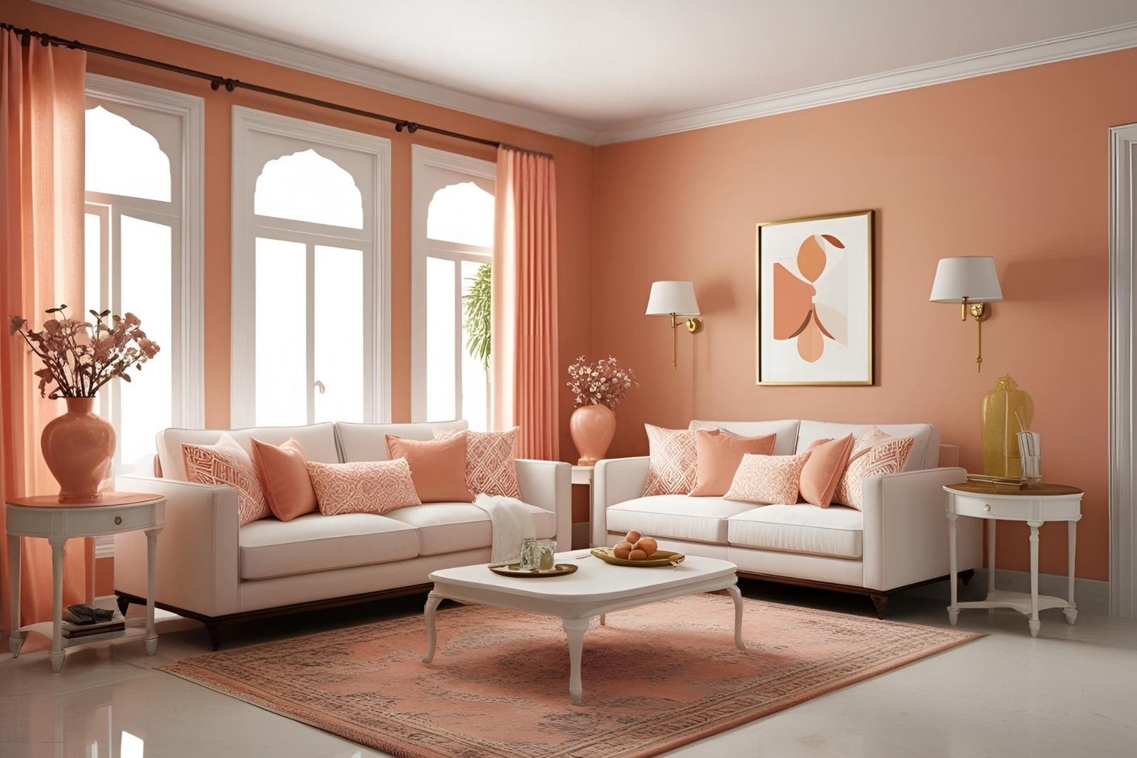 Peach and White Interior Color Scheme for Indian Homes