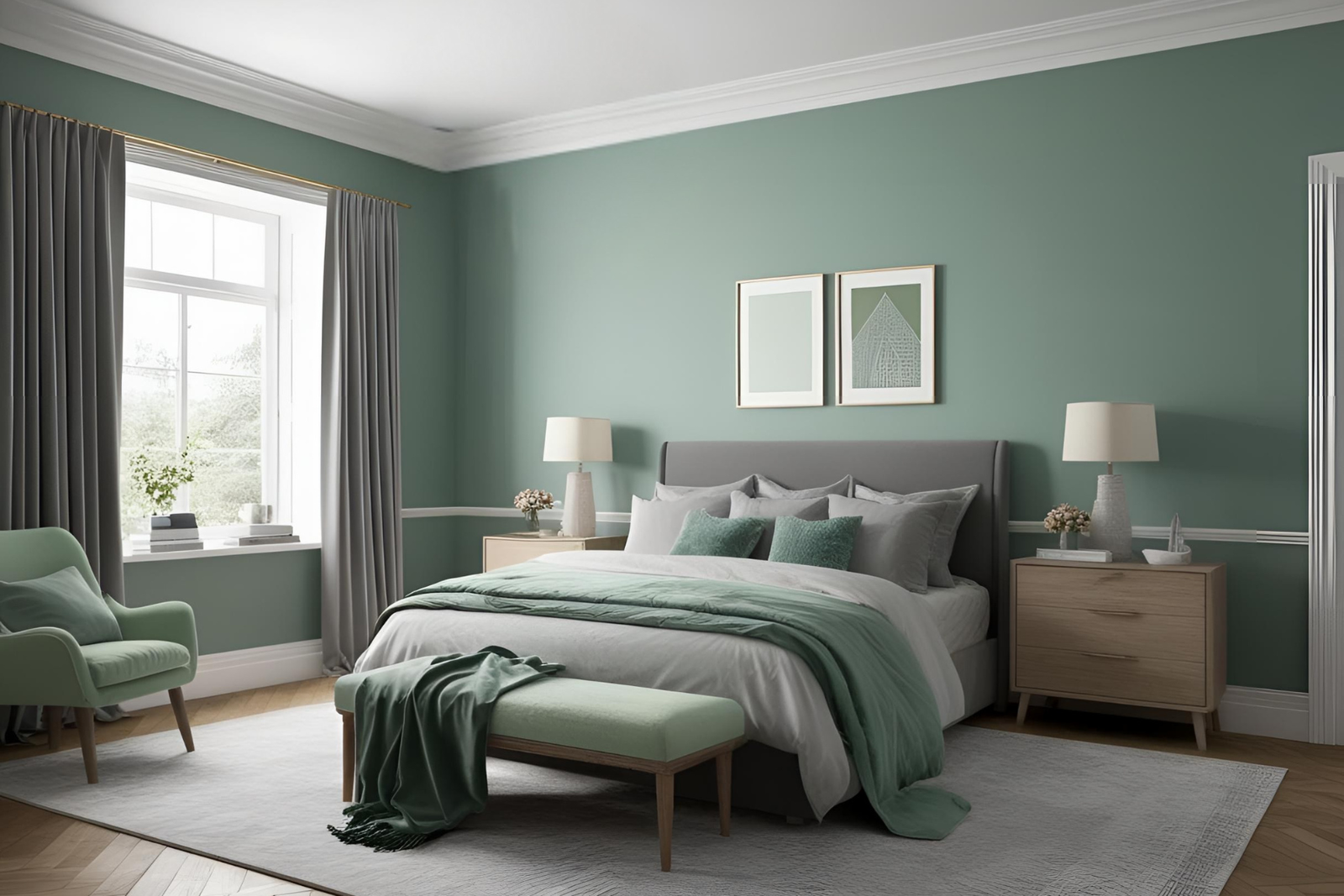 Pistachio and Gray Color Combination for Home Bedroom