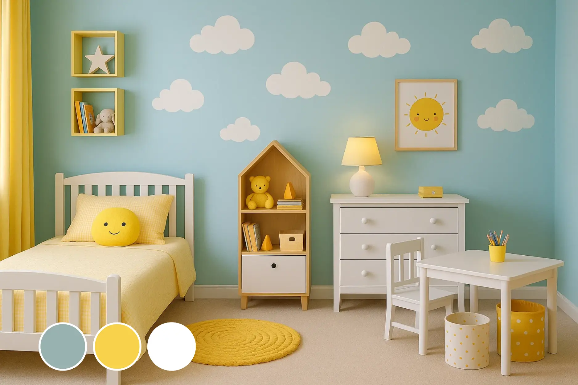 Sky Blue + Soft Yellow + White