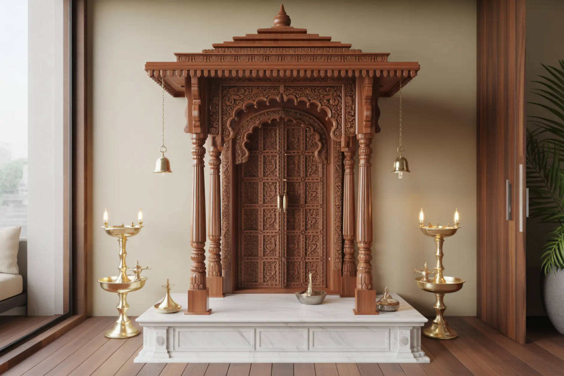 temple style curved wooden mandir