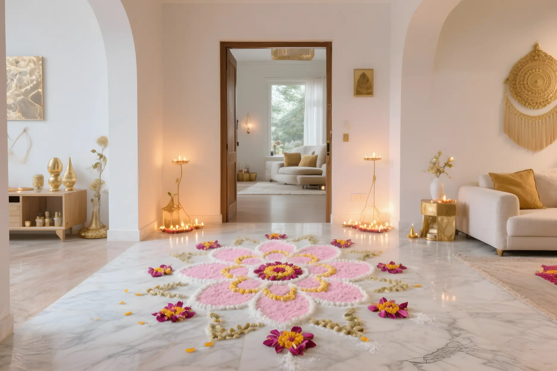 minimalistic rangoli in pastel tones